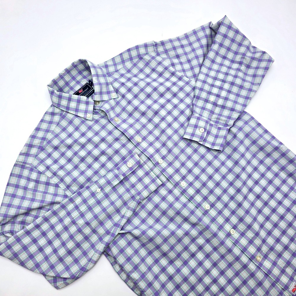 Vineyard Vines Mens Purple Plaid Performance Murray Shirt Classic Fit Medium